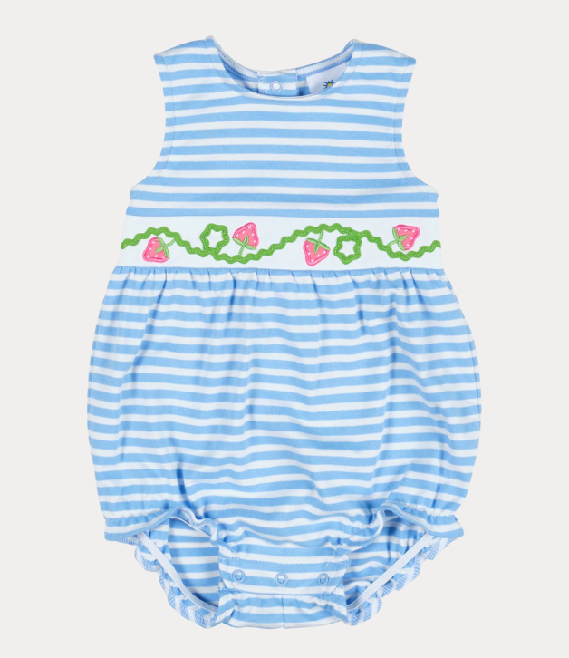 Florence Eiseman Stripe Knit Romper With Strawberries