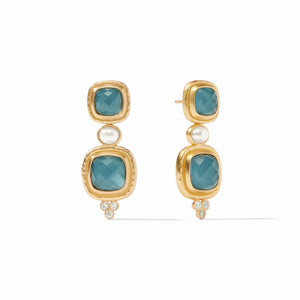 Julie Vos Tudor Statement Earring in Iridescent Peacock Blue