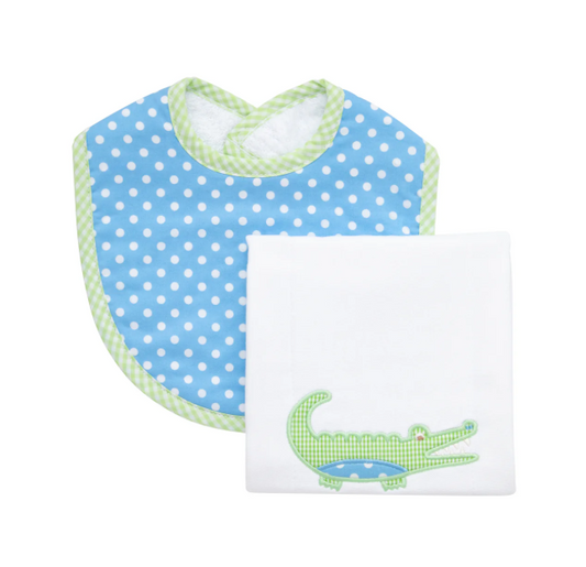 3 Marthas Bib/Burp Set in Blue Alligator