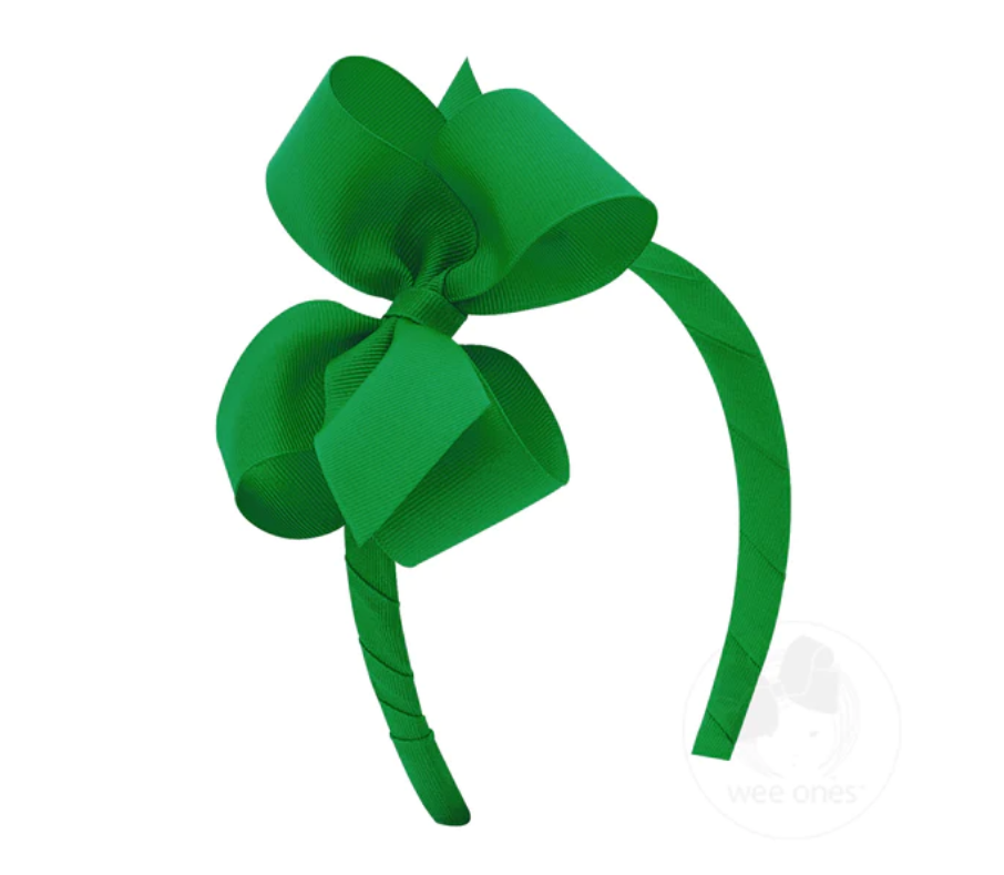 Wee Ones Medium Girls Bow Headband in Apple Green