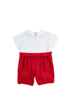 Load image into Gallery viewer, Florence Eiseman Red Pique &amp; Velvet Short Sleeve Shortall
