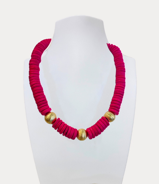 Artisan Necklace with Pink Coconut Beads