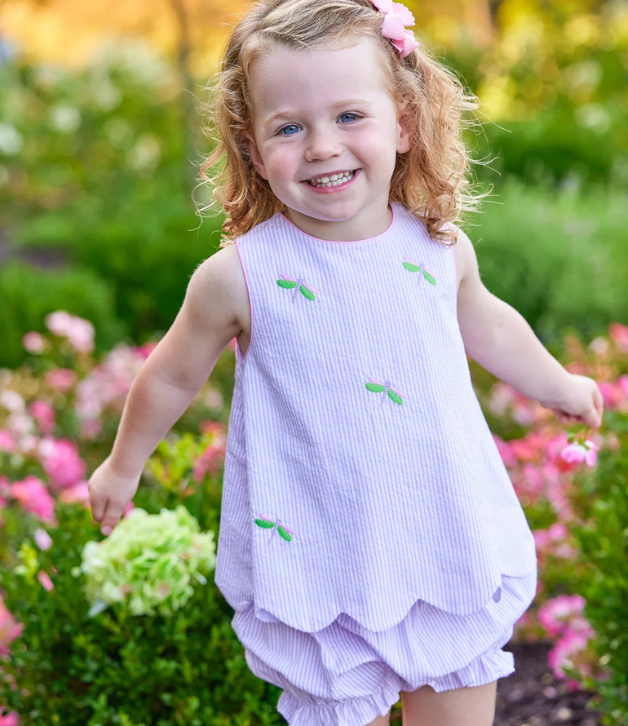 Little English Embroidered Bow Back Bloomer Set with Dragonfly