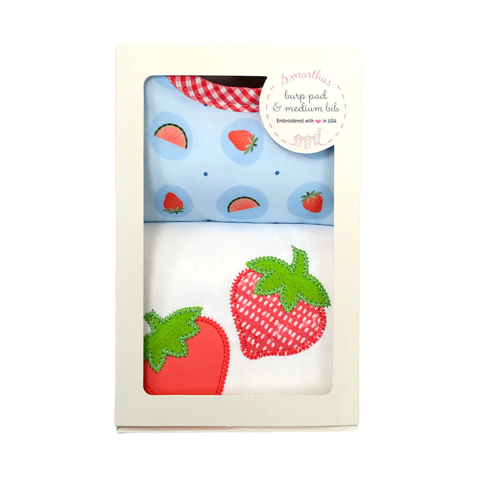 3 Martha's Strawberry Basic Bib & Burp Box Set