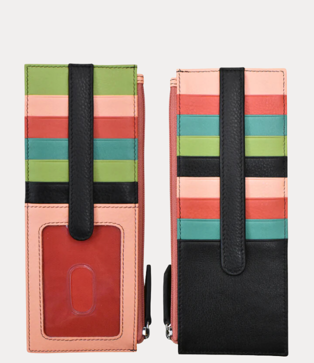ili Leather Double Sided Card Holder in Black & Sunset
