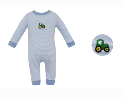 Petit Bebe Long Romper Striped with Tractor