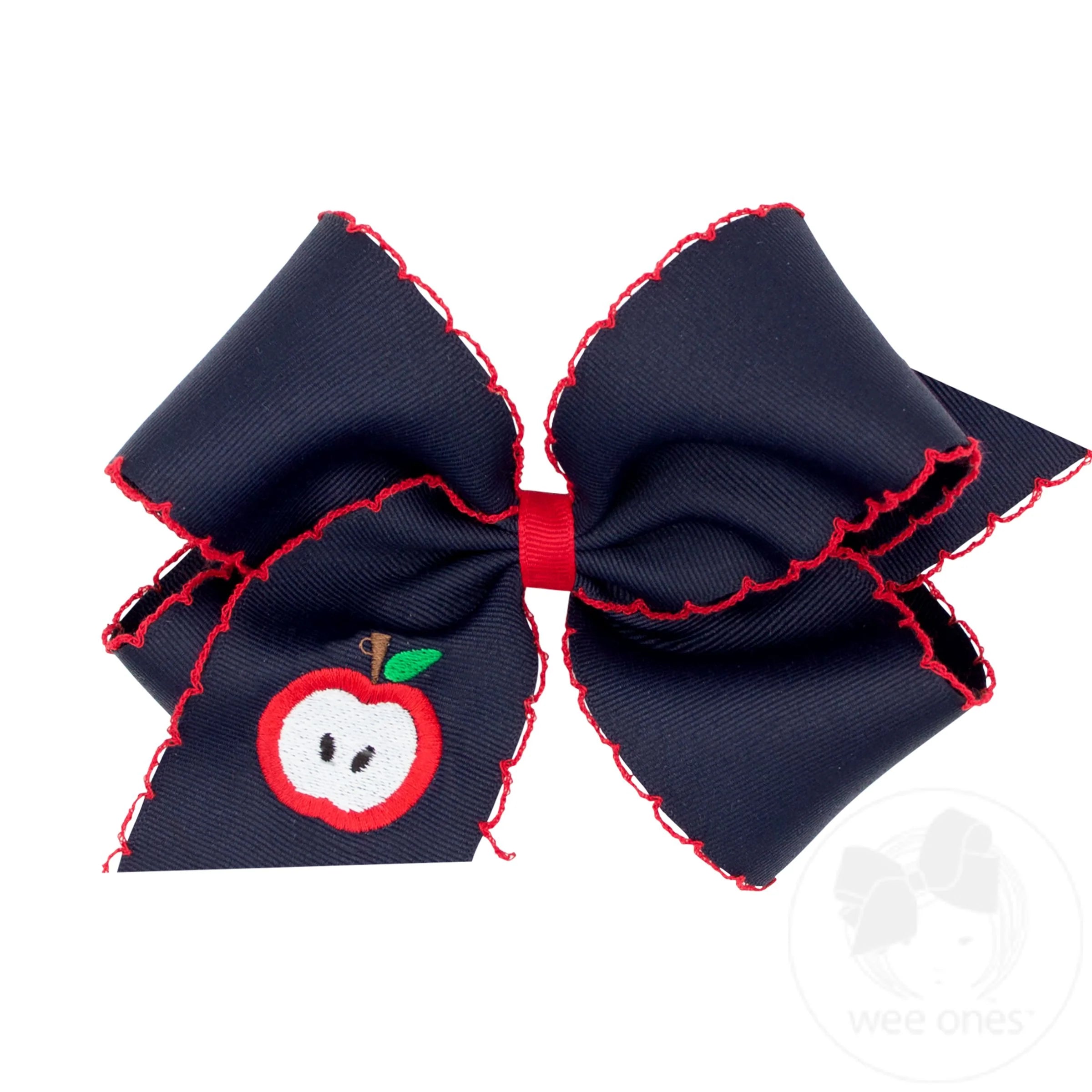 Wee Ones King Apple Embroidered Grosgrain Bow