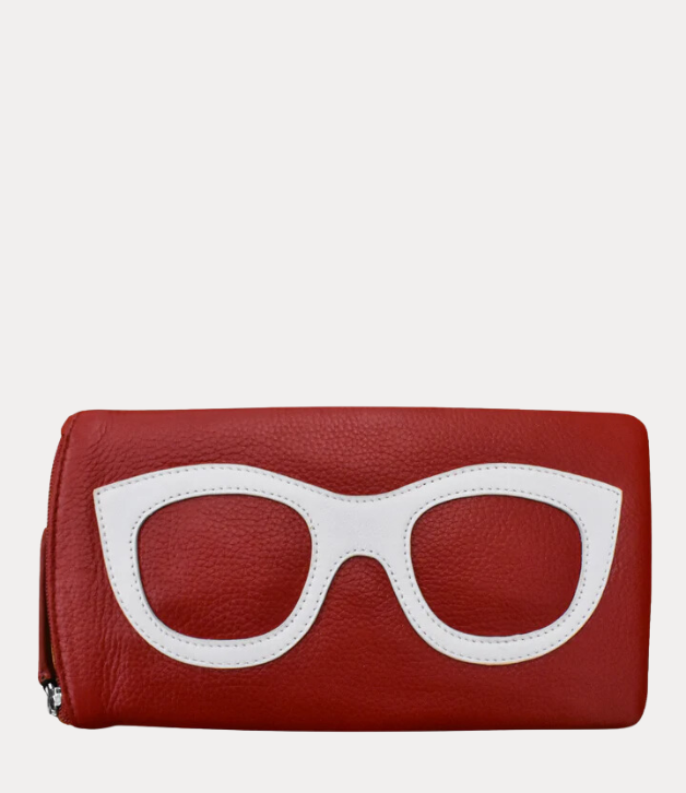 ili Leather Eyeglass Case with Eyeglass Design in Red & White