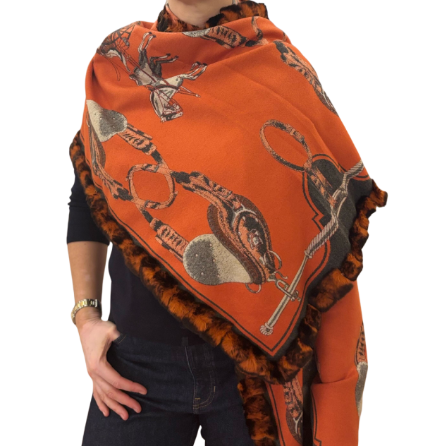 Kelli Kouri: Fur Lined Horse Wrap - Orange or Royal