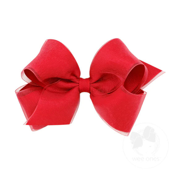 Wee Ones Medium Organza and Grosgrain Overlay Bow in Red