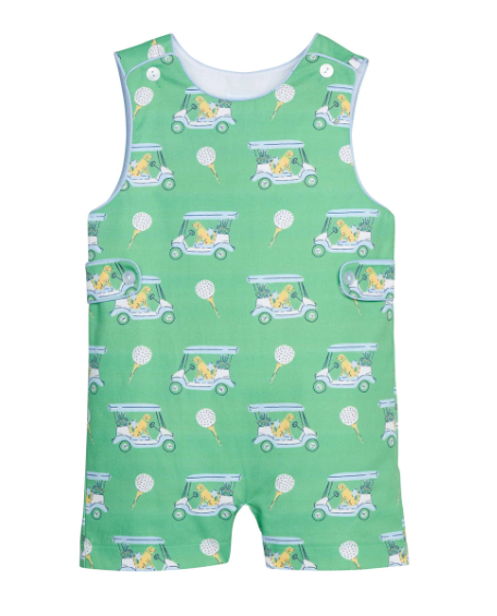 Little English Button Tab John John in Blue Paws on Par