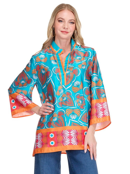 Jade Placket Tunic in Tangerine Tide