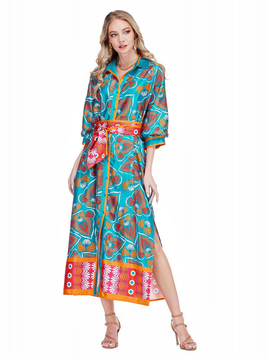 Jade Midi Shirt Dress in Tangerine Tide