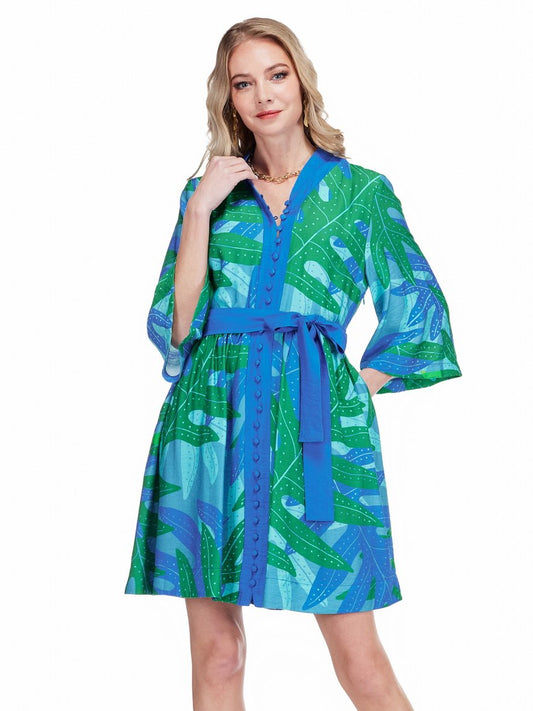 Jade Trim Buttons Dress in Fernfall