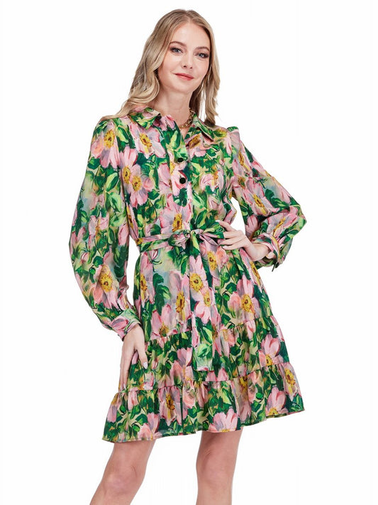 Jade Placket Collar Dress in Golden Magnolia