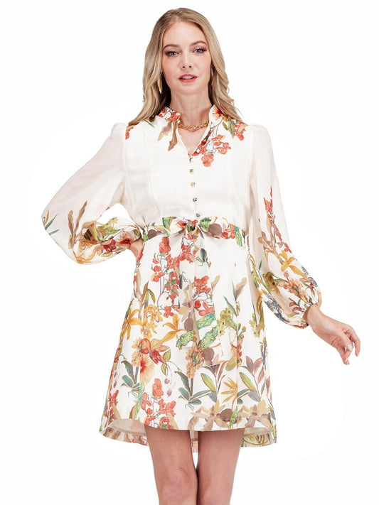 Jade Stand Collar A-Line Dress in Wild Bloom