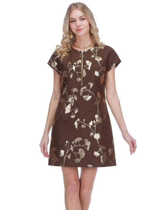 Jade Zipper Shift Dress in Autumn Gold