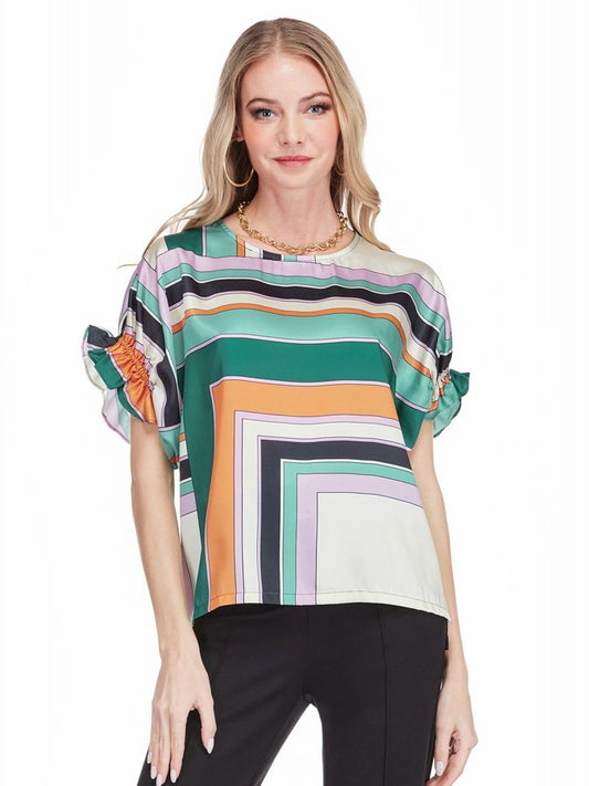 Jade Shirred Sleeve Crop Top in Colorway